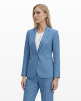 One-Button Notch Lapel Linen Blend Jacket - Anne Klein LAGOON