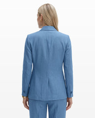 One-Button Notch Lapel Linen Blend Jacket - Anne Klein LAGOON