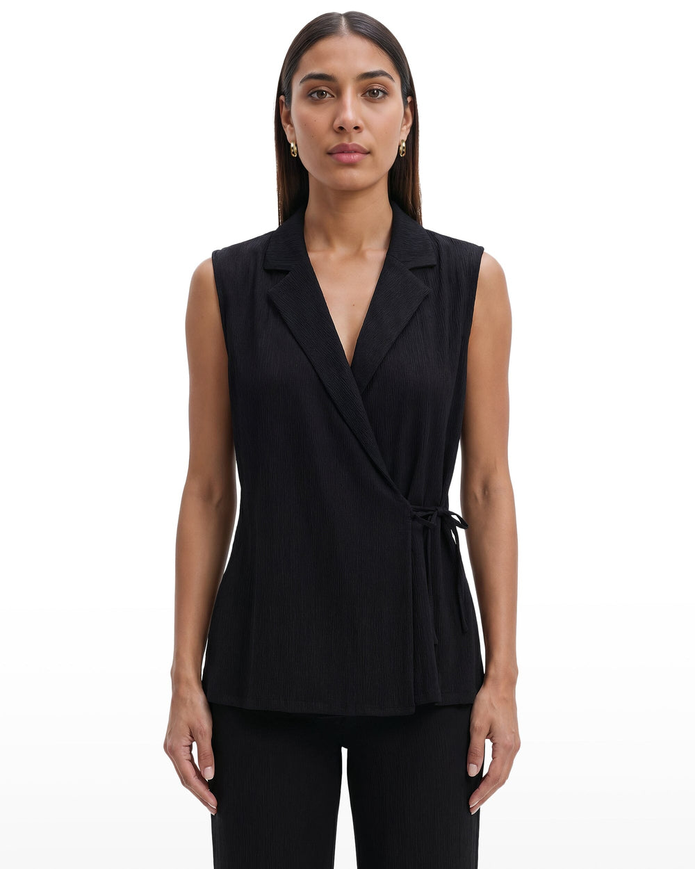 Sleeveless V-Neck Wrap Knit Top - Anne Klein ANNE BLACK