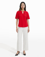 V-Neck Bell Sleeve Pullover Top - Anne Klein BEGONIA RED
