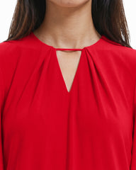 V-Neck Bell Sleeve Pullover Top - Anne Klein BEGONIA RED