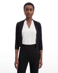 Sheer Stripe Three-Quarter Sleeve Shrug - Anne Klein ANNE BLACK