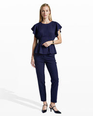 Smocked Waist Flutter Sleeve Blouse - Anne Klein DISTANT MOUNTAIN