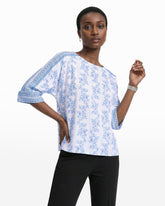 Three-Quarter Sleeve Bateau Neck Top - Anne Klein CRISP WHITE MLT
