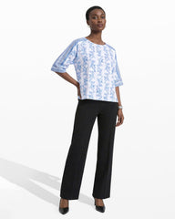 Three-Quarter Sleeve Bateau Neck Top - Anne Klein CRISP WHITE MLT
