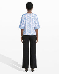Three-Quarter Sleeve Bateau Neck Top - Anne Klein CRISP WHITE MLT