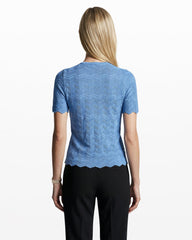 Button Front Zigzag Pointelle Cardigan - Anne Klein LAGOON