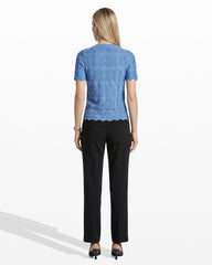 Button Front Zigzag Pointelle Cardigan - Anne Klein LAGOON