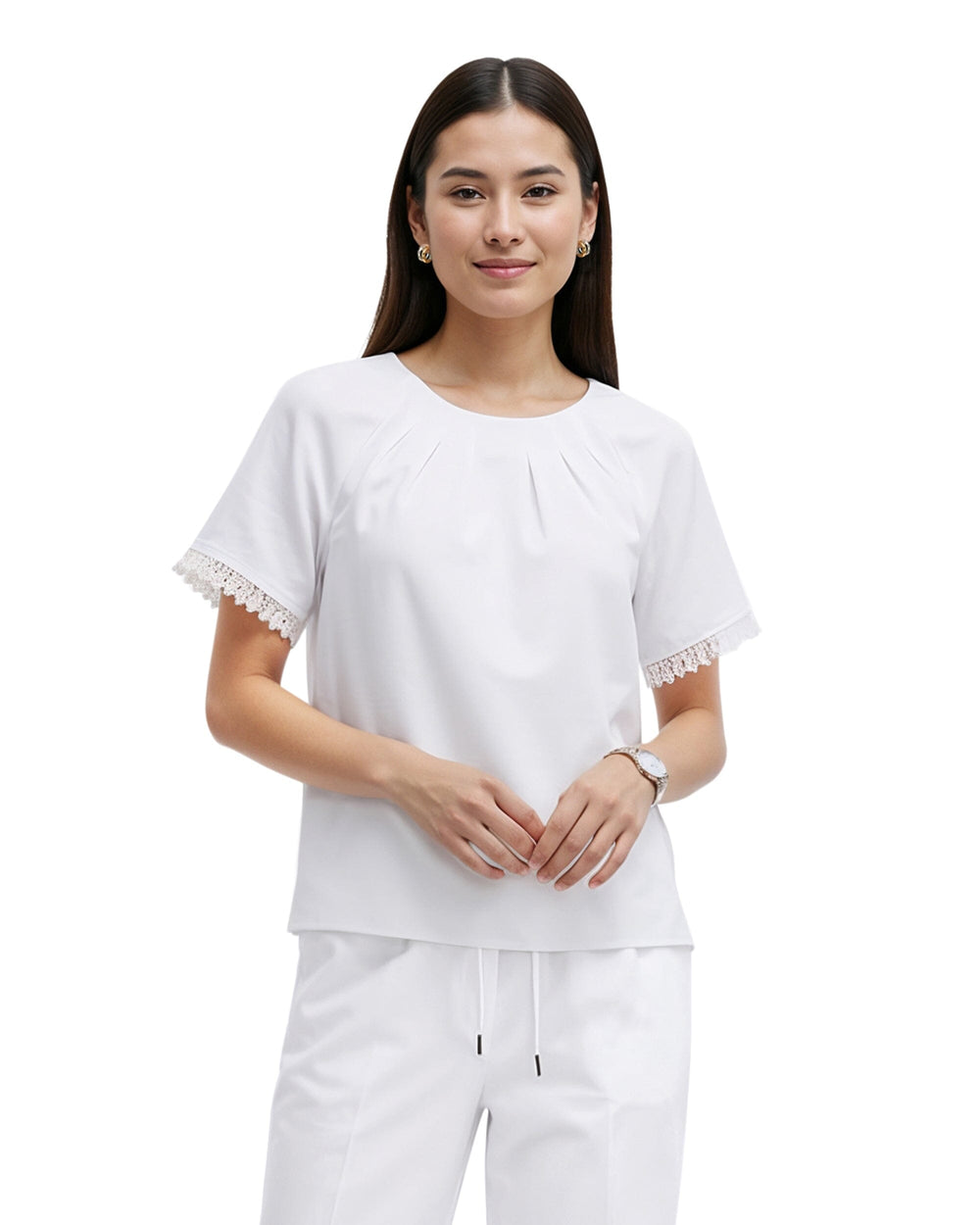 Pleated Neck Raglan Blouse - Anne Klein CRISP WHITE