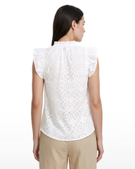 V-Neck Flutter Sleeve Blouse - Anne Klein CRISP WHITE