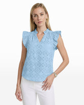 V-Neck Blouse with Flutter Sleeves - Anne Klein LAKESHORE
