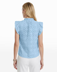 V-Neck Blouse with Flutter Sleeves - Anne Klein LAKESHORE