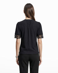 Elbow Split Neck Top with Lace - Anne Klein ANNE BLACK