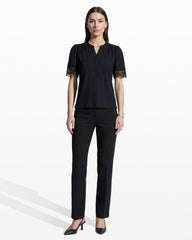 Elbow Split Neck Top with Lace - Anne Klein ANNE BLACK