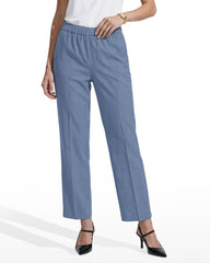 Straight Ankle Slash Pocket Pull-On Pants - Anne Klein LAGOON