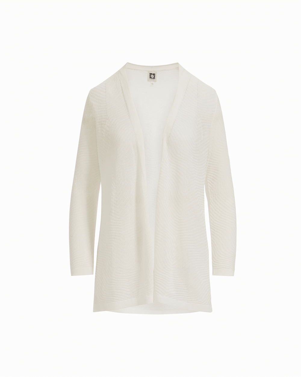 Plus Size Sheer Textured Stitch Long Open Front Cardigan in WHITE DOVE - Anne Klein WHITE DOVE