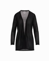 Plus Size Sheer Textured Stitch Long Open Front Cardigan in ANNE BLACK - Anne Klein ANNE BLACK