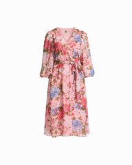 Three-Quarter Sleeve Midi Dress - Anne Klein CALYPSO CORAL MULTI