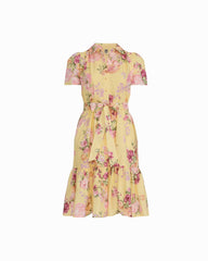 Short Sleeve Tiered Shirt Dress - Anne Klein DAFFODIL MULTI