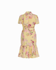 Short Sleeve Tiered Shirt Dress - Anne Klein DAFFODIL MULTI