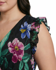 High-Low Hem Wrap Dress with Ruffle Sleeves - Anne Klein ANNE BLACK MULTI