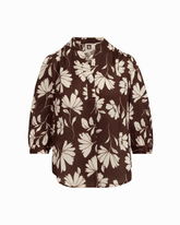 Y-Neck Blouse with Three-Quarter Sleeves in DK CHOC / WHT DV | Anne Kl - Anne Klein DK CHOC/WHT DV