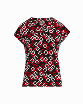 V-Neck Short Sleeve Pullover Top in BEGONIA RED MLT - Anne Klein BEGONIA RED MLT