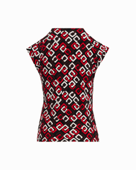 V-Neck Short Sleeve Pullover Top in BEGONIA RED MLT - Anne Klein BEGONIA RED MLT