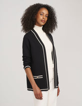 Petite Open-Front Cardigan with Contrast Tipping - Anne Klein Anne Black/ Anne White