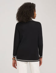 Petite Open-Front Cardigan with Contrast Tipping - Anne Klein Anne Black/ Anne White