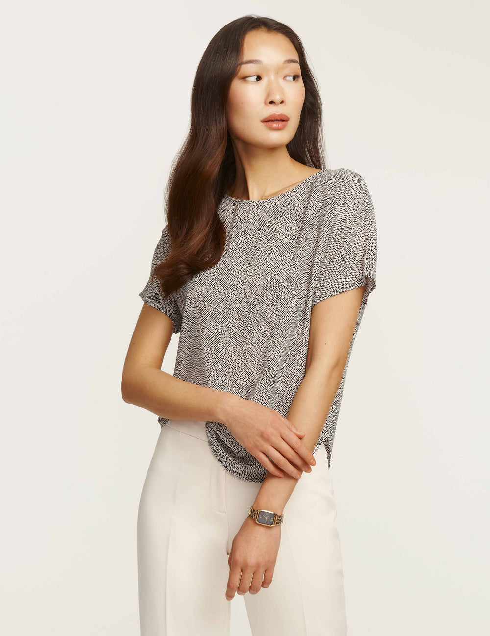 Petite Bateau Neck Blouse, Mini Dot Print - Anne Klein Anne White/Anne Black