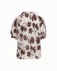 Y-Neck Smocked Cuff Blouse in WHT DV / DK CHOC - Anne Klein WHT DV/DK CHOC