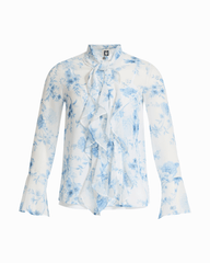 Ruffle Tie Neck Petite Blouse - Anne Klein CRISP WHITE MLT