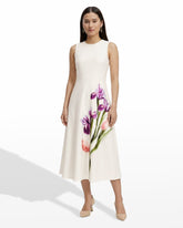 Crew Neck A-line Midi Dress - Anne Klein WHITE DOVE MULTI