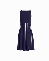 Fit And Flare Midi Dress With Piping - Anne Klein DEEP NAVY/WHITE DOVE