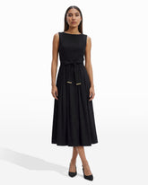 Paneled Bodice Jewel Neck Midi Dress - Anne Klein ANNE BLACK