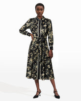 Floral Midi Shirt Dress with Tie Belt - Anne Klein Anne Black Multi