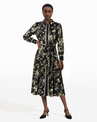 Floral Midi Shirt Dress with Tie Belt - Anne Klein Anne Black Multi
