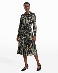 Floral Midi Shirt Dress with Tie Belt - Anne Klein Anne Black Multi