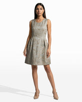 Satin Fit & Flare Dress with Pleats - Anne Klein Soft Aloe/Gold