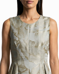 Satin Fit & Flare Dress with Pleats - Anne Klein Soft Aloe/Gold