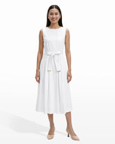 Paneled Bodice Jewel Neck Midi Dress - Anne Klein WHITE DOVE