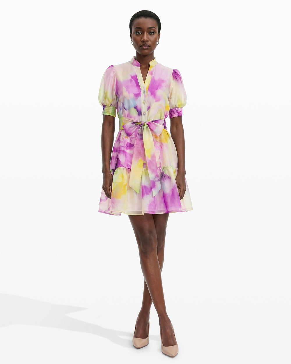 Puff Sleeve Shirt Dress - Anne Klein PASTEL LILAC MULTI