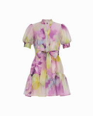 Puff Sleeve Shirt Dress - Anne Klein PASTEL LILAC MULTI