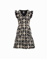 Petite V-Neck Short Dress with Ruffle Sleeves - Anne Klein ANNE BLACK/IVORY