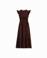 Mixed Media Midi Dress With Ruffle Sleeves in DARK CHOCOLATE | Anne Kl - Anne Klein DARK CHOCOLATE