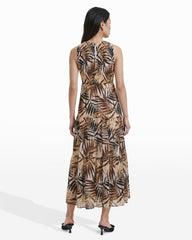 Smocked Bodice Tiered Maxi Dress in White Dove Dark Chocolate - Anne Klein WHITE DOVE MULTI
