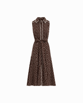 Collared Sleeveless Godet Midi Shirt Dress in DK CHOC / WHT DV | Anne - Anne Klein DK CHOC/WHT DV