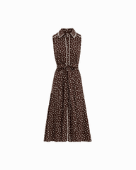 Collared Sleeveless Godet Midi Shirt Dress in DK CHOC / WHT DV | Anne - Anne Klein DK CHOC/WHT DV