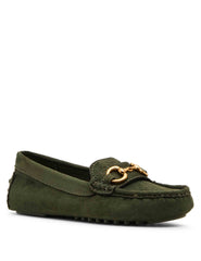 Chrystie Moccasin Loafer in Olive Suede - Anne Klein Olive Suede